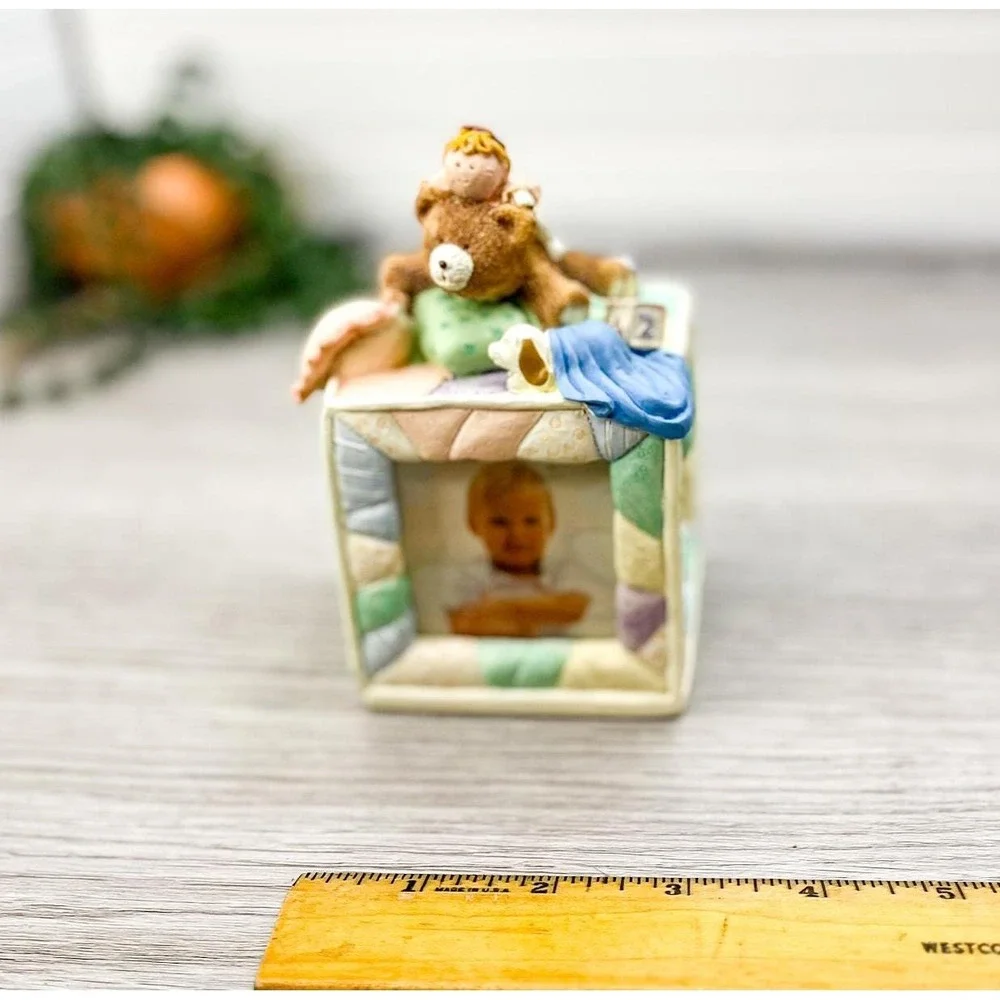 Vintage Musical Baby Photo Cube: Teddy Bear Nursery Decor
